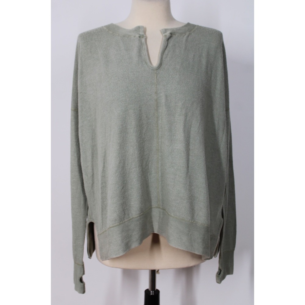 Washed and Worn Planet Blue S Green Drop Shoulder Long Sleeve Top Thumbholes